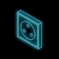 Isometric view of a glowing neon blue electrical socket on a black background vector