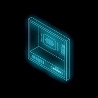 Glowing neon atm machine on the wall at night vector
