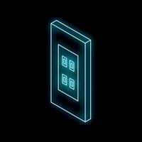 Glowing neon light switch with four buttons on the wall in the dark vector