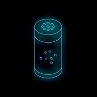 Neon icon of smart speaker voice assistant listening device on black background vector