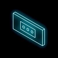 Cyan neon type c power socket isometric icon on black background vector