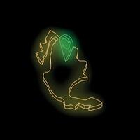 Neon green map pin pointing location on nicaragua map vector