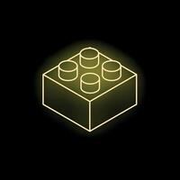 Yellow neon icon of a single building block glowing on black background vector