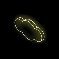 Yellow neon sign showing an isometric cloud on black background vector