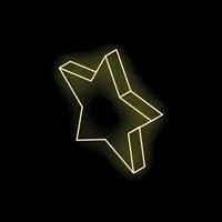Neon yellow three dimensional five pointed star on black background vector