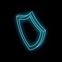 Blue neon shield glowing on black background representing online security vector
