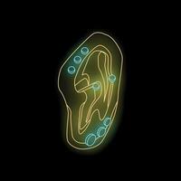 Neon sign representing an ear with piercings on black background vector