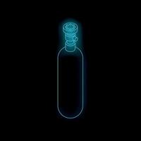 Neon glowing oxygen cylinder with valve on black background vector