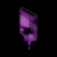 Neon icon of an intravenous drip bag glowing on black background vector