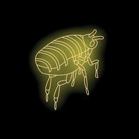 Yellow neon sign of a flea glowing on a black background vector