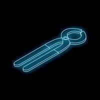Glowing neon pliers tool isometric perspective on black background vector