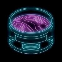 Neon sign of open tuna can on black background vector