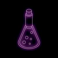 Neon sign of erlenmeyer flask with bubbling liquid on black background vector