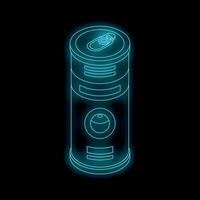 Neon glowing aluminum can with easy open lid on black background vector