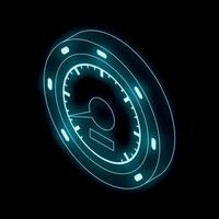 Futuristic glowing speedometer showing progress on black background vector
