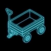 Empty hand trailer cart standing on black background in neon style vector