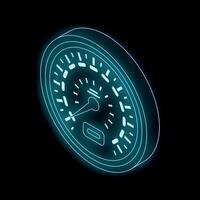 Neon speedometer showing increasing speed on black background vector