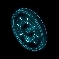 Futuristic neon speedometer showing progress on black background vector