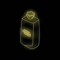 Neon glowing yellow line cocoa pack icon isolated on black background vector
