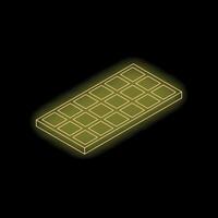 Yellow neon sign of chocolate bar with pieces on black background vector