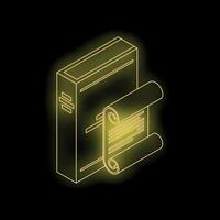 Neon yellow contract agreement document with signature 3d isometric outline icon vector