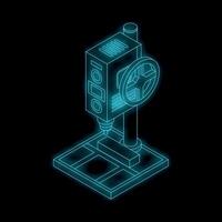 Neon icon of drilling machine operating on metal block vector