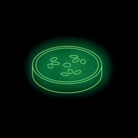 Green neon sign showing a slice of cucumber on black background vector