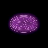 Neon style icon of tomato slice glowing on dark background vector