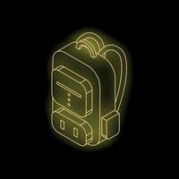 Neon yellow smart backpack with power bank glowing on black background vector