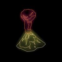 Glowing neon sign representing erupting volcano with lava vector