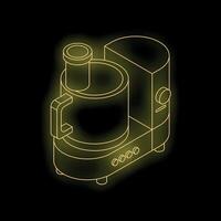 Neon food processor glowing on black background vector
