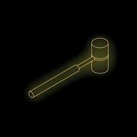 Yellow neon gavel icon is glowing on a black background vector