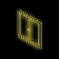 Yellow neon style double window frame icon glowing vector