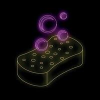 Neon sponge with bubbles creating cleaning foam for housekeeping vector