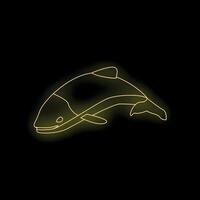 Yellow neon light showing jumping salmon fish shape vector