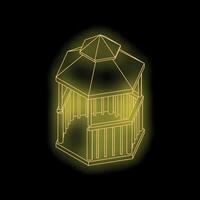 Glowing yellow hexagonal gazebo structure on black background vector