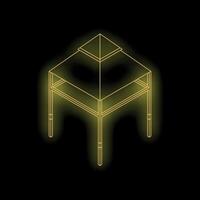 Neon yellow gazebo structure glowing on black background vector