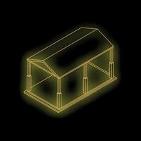 Yellow neon carport structure shining on black background vector