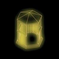 Glowing yellow hexagonal gazebo wireframe on black background vector