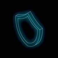 Neon blue shield glowing on black background vector