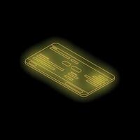 Yellow neon mobile phone showing app interface on dark background vector