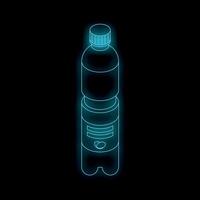 Blue glowing neon bottle with blank label on black background vector