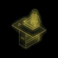 Warehouse worker packing a box standing at workbench vector