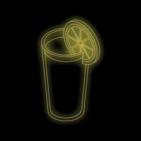 Neon cocktail glass with slice of citrus fruit on black background vector