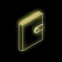 Yellow neon closed book with button fastener on black background vector