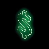 Green neon dollar sign glowing on black background vector