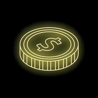 Neon coin shining on black background representing wealth vector