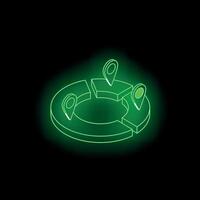 Neon green pie chart showing location pins representing market share vector