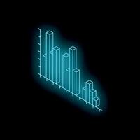 Blue neon bar chart showing decrease on black background vector