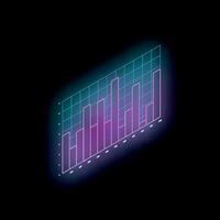 Neon bar chart glowing on black background vector